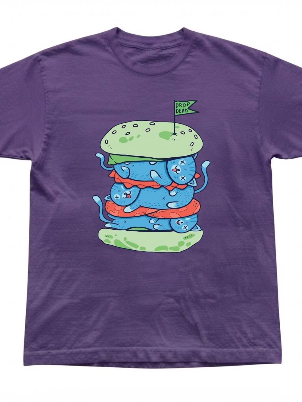 Cat Burger Graphic Purple Heavy Cotton Gildan T-Shirt